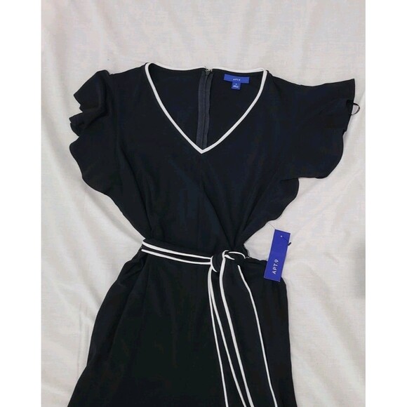 NWT $60 Apt 9 Black White Midi Cropped Wide Leg Ruffled  Sleeve Jumpsuit Sz S - Picture 5 of 12